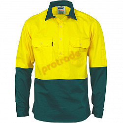 DNC Hi Vis Two Tone Close Front Cotton Drill Shirt 