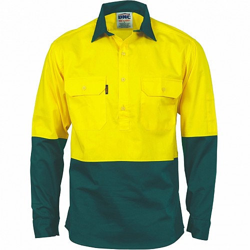 DNC HiVis Two Tone Close Front Cotton Drill Shirt in [colour] - Front View