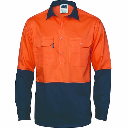 DNC HiVis Two Tone Close Front Cotton Drill Shirt in [colour] - Front View