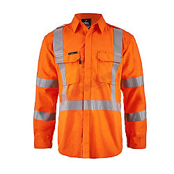 HI VIS Open Front Shirt Gusset Sleeves X-Pattern Reflective Tape