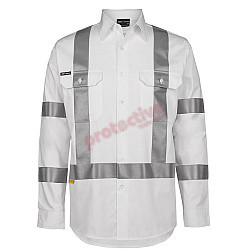 Hi Vis White Night Safety Shirt X Pattern Reflective Tape