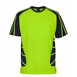 HI VIS Yellow T-Shirt With Blue Side Stripe