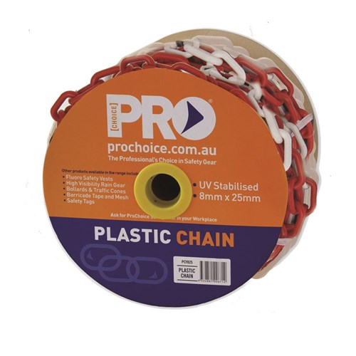 Yellow Or Red/White Plastic Linked Chain 8mm x 25m in yellow or red and white - Front View