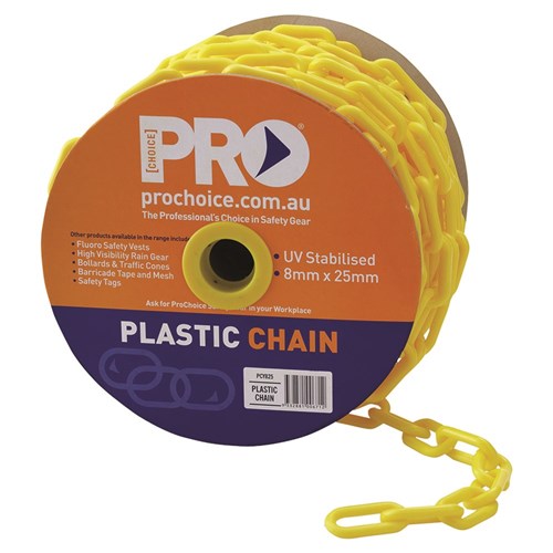 Yellow Or Red/White Plastic Linked Chain 8mm x 25m in yellow or red and white - Front View