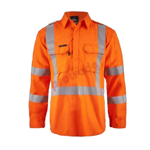 Hi Vis Close Front Shirt With X-Pattern Fr Reflective Tape
