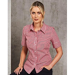 Ladies Gingham Check Short Sleeve Shirt M8300s