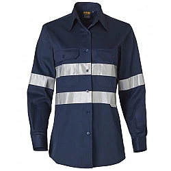 Women's Cotton Drill Work Shirt With 3M Tapes Wt08hv Women's Cotton Drill Work Shirt With 3M Tapes Wt08hv