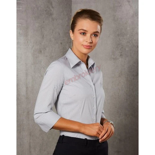 Women's Ticking Stripe 3/4 Sleeve Shirt M8200q Women's Ticking Stripe 3/4 Sleeve Shirt M8200q