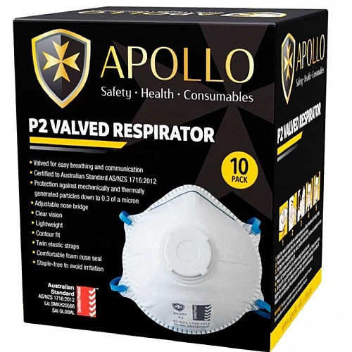 Apollo P2 Valved Respirator Mask Box of 10 Apollo P2 Valved Respirator Mask Box of 10