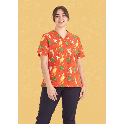 Womens Christmas V-Neck Short Sleeve Scrub Top Womens Christmas V-Neck Short Sleeve Scrub Top