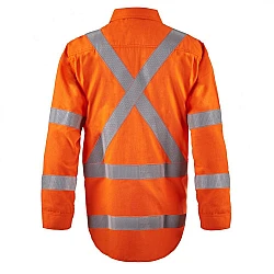 HI VIS Open Front Shirt Gusset Sleeves X-Pattern Reflective Tape