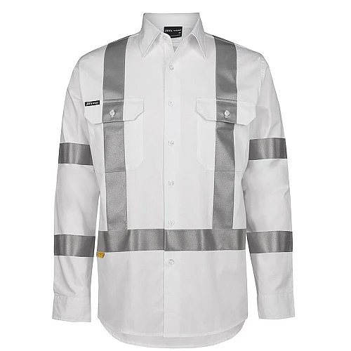 Hi Vis White Night Safety Shirt X Pattern Reflective Tape