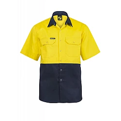 Work Craft Two Tone Short Sleeve Shirt With Press Studs & Pockets 100% Cotton Work Craft Two Tone Short Sleeve Shirt With Press Studs & Pockets 100% Cotton