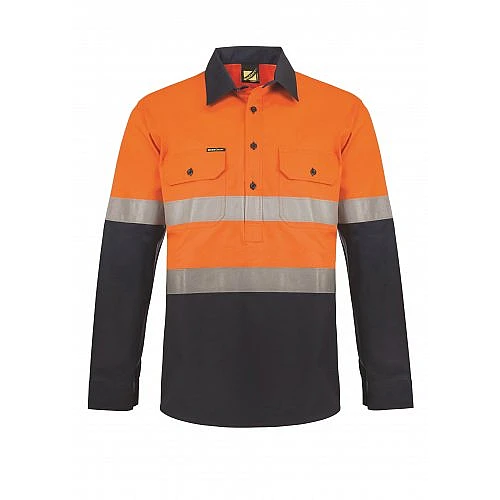 2 Tones Half Plket Shirt With Reflective Tape 2 Tones Half Plket Shirt With Reflective Tape