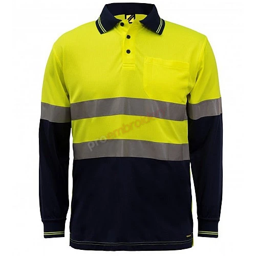 Hi Vis Long Sleeves Micromesh Polo With Pocket And Reflective Tape Hi Vis Long Sleeves Micromesh Polo With Pocket And Reflective Tape